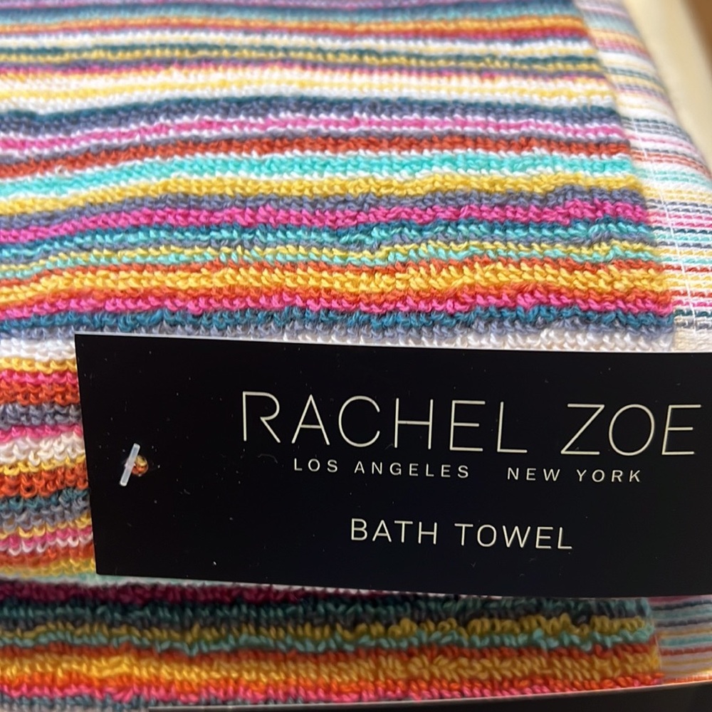 Rachel Zoe Rainbow Striped 30” x 52” Bath Towels Set of 2 NEW - Picture 3 of 3